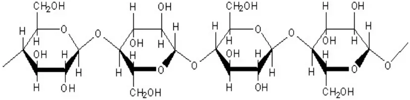 Gambar 2.1 Struktur kimia selulosa (Streitweiser, 1986). 
