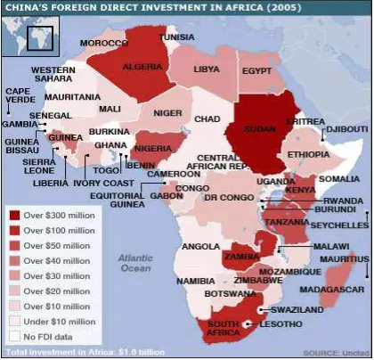Gambar 1. Persebaran FDI Cina di Afrika pada 2005 