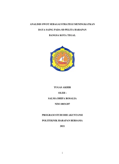 Analisis Swot Sebagai Strategi Meningkatkan Daya Saing Pada Sd Pelita