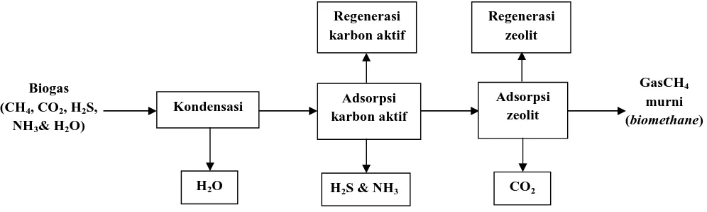 Gambar 1. Diagram alir proses pemurnian biogas yang terintegrasi
