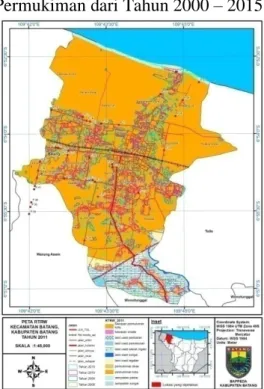 Gambar 7. Overlay Peta RTRW Kabupaten Batang 2011 - 2031 dengan Penggunaan Lahan  Permukiman dari Tahun 2000 – 2015