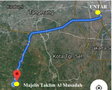 Gambar 1.2. Jarak dari Untar ke Majelis Taklim Al Musadah jika Ditempuh   dengan Melewati Jalan Tol Jakarta-Merak 