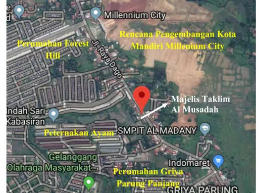 Gambar 1.1. Posisi Majelis Taklim Al Musa’adah, Kabasiran, Parung Panjang  (Sumber: https://www.google.co.id/maps) 