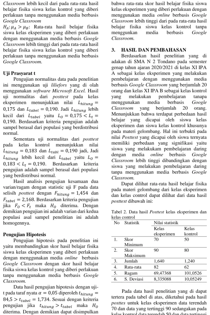Tabel  2.  Data  hasil  Posttest  kelas  eksperimen  dan  kelas control