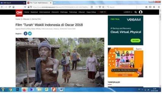 Gambar 1. 3 Berita CNN film Turah Mewakili Indonesia di Oscar 2018. 