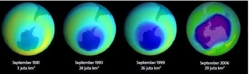 Gambar 4. Lubang ozon  berwarna biru yang semakin tahun   semakin 
