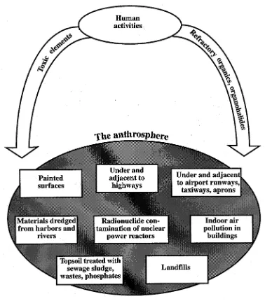 Figure 2.1.  The anthrosphere is a repository of many of the pollutant by-products of humanactivities.