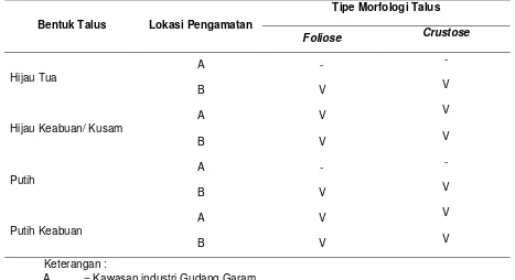 Tabel 3. Warna Talus Lichen secara umum 