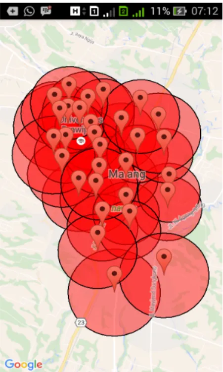 Gambar  3  adalah  Hasil  plotting  coverage  area  sistem  DCS 1800 wilayah kota Malang menggunakan model  Cost-231 Hatta