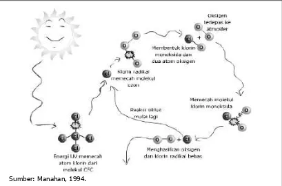 Gambar 3. Proses Kerusakan Ozon (O3) oleh Khlorin 