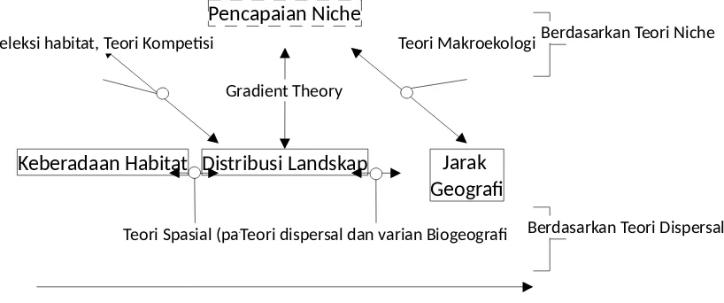 Gambar 1.Diagram  hubungan  berbagai  teori  yang  menjelaskan  hubunganbiodiversitas dan distribusi (Bestelmeyer et al, 2003)