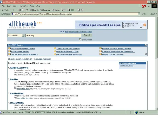 Tabel berikut memperlihatkan letak dari menu pemilihan bahasa pada berbagai search engine yang ada