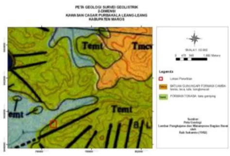 Gambar 1. Peta geologi lokasi survei geolistrik (modifikasi dari Sukamto, 1982). 