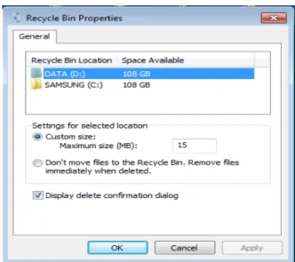 Gambar 8 Pengaturan Maksimum Recycle Bin 
