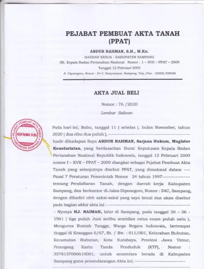 PEJABAT PEMBUAT AKTA TANAH (PPAT)