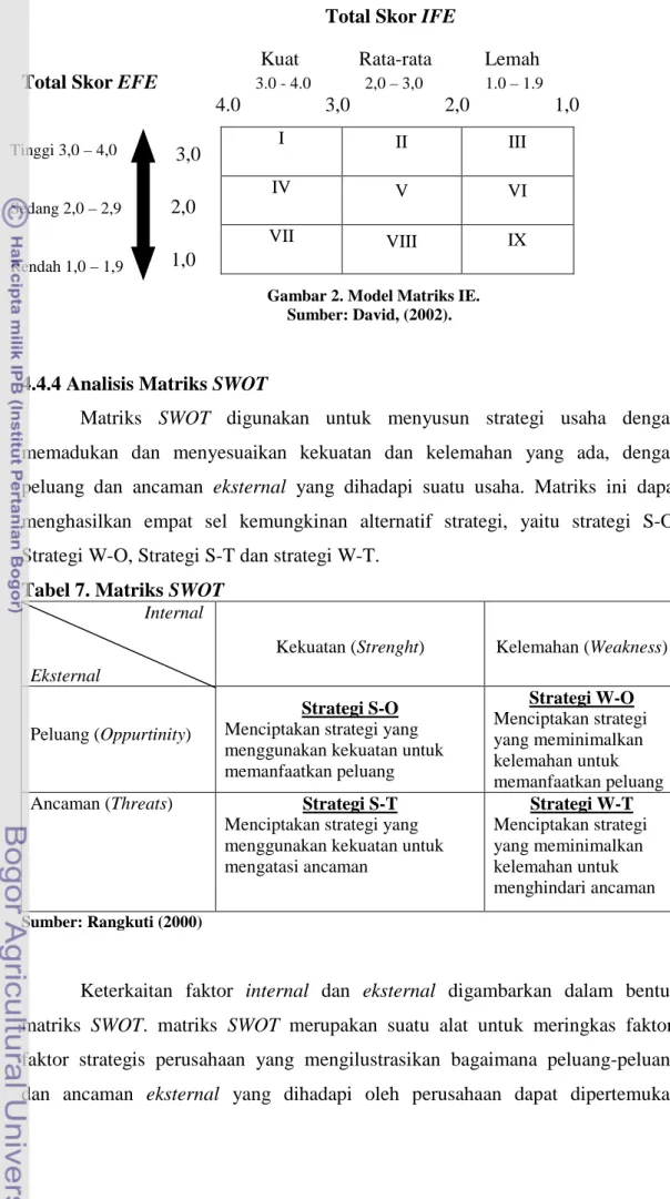 Tabel 7. Matriks SWOT                           Internal 