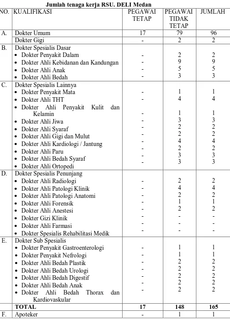 Tabel 3.1 Jumlah tenaga kerja RSU. DELI Medan 