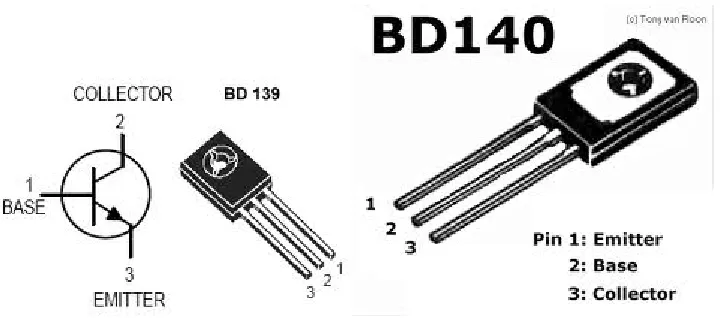 Gambar 8.  transistor BD 139(NPN) dan BD140 (PNP)