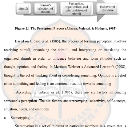 Figure 2.1 The Perceptual Process (Altman, Valenzi, & Hodgets, 1985) 