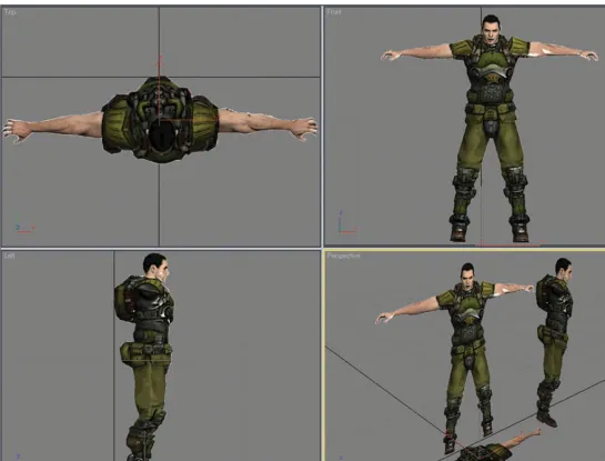 Figure 2.8  Create two more planes in the Left and Top viewports, and repeat steps 1–7 to texture them using HICKS_side.tga andHICKS_top.tga