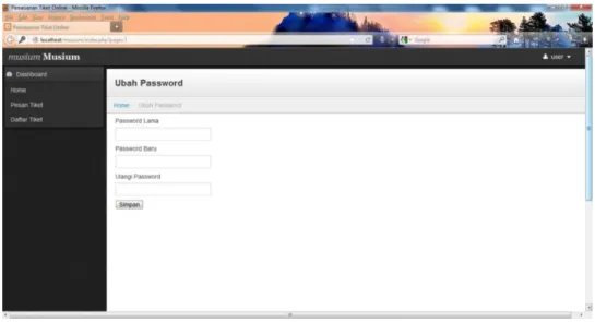 Gambar 5.4 Form Ubah Password User  2.  Form Pesan Tiket User 