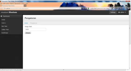 Gambar 5.12 Form Settings Admin  2.  Form Check In Admin 