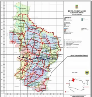 Gambar 1. Lokasi pengambilan sample berdasarkan  Peta Jenis Tanah Kabupaten Bekasi[1] 