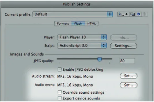 Figure 7.3    You can set the audio quality for all your sounds that don’t use custom settings within the Publish Settings window