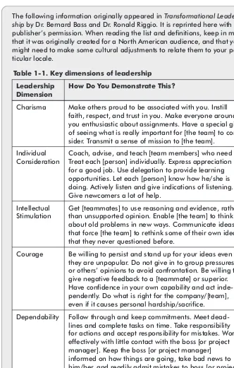 Table 1-1. Key dimensions of leadership