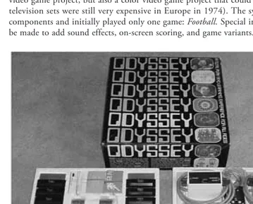 Figure 8.1The Magnavox Odyssey. Originally developed by Ralph Baer at Sanders Associatesbetween 1967 and 1969, and ﬁnalized by Magnavox between 1971 and 1972, the ﬁrst commercialhome video game console was sold between fall 1972 and mid-1975.