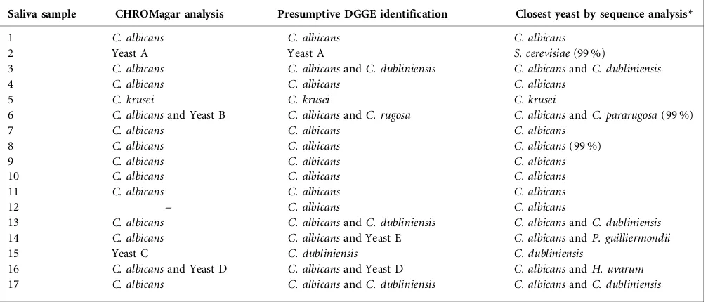 Fig. 3. DGGE profiles of PCR products obtained from the nucleicacid extracted directly from saliva using primer set N
