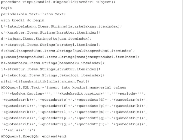 Tabel 4.7 Procedure Form Input Pegawai  Procedure Fungsi 