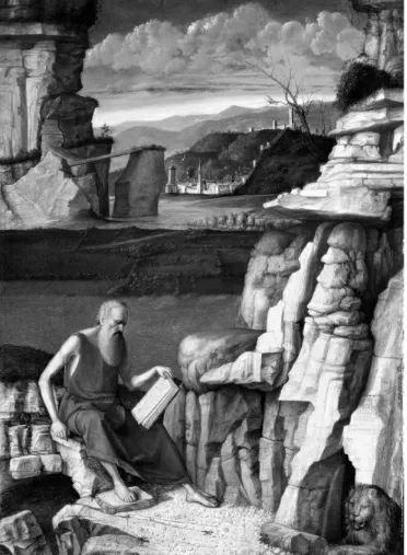 FIGURE 1.2 Giovanni Bellini, St. Jerome Reading in a Landscape, 1480–85. Egg tempera and oil on wood (47 × 33.7 cm)