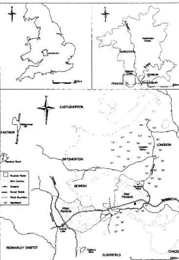 Fig 4.1Location of pendock showing surrounding parishes, relief and selected features