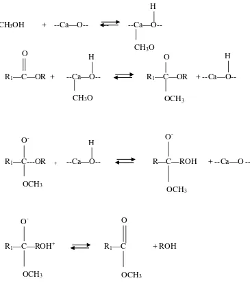 Gambar 2.5. Mekanisme reaksi transesterifikasi basa heterogen dengan katalis 