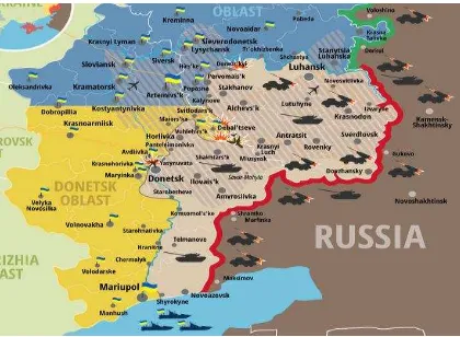 Gambar 2.3.3 Penempatan peluru kendali dan artileri di wilayah Ukraina Timur Sumber :http://conflictreport.info/tag/donbas/  diakses 06 Desember 2015