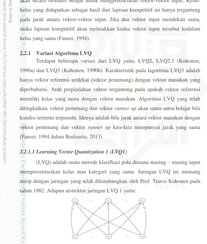 Gambar 2.4 Arsitektur Learning Vector Quantization 1 (Fausett 1994) 