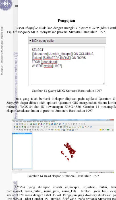 Gambar 13 Query MDX Sumatra Barat tahun 1997 