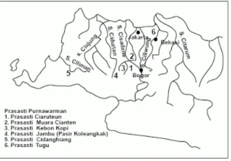 Gambar : Peta Letak Prasasti Kerajaan Tarumanegara