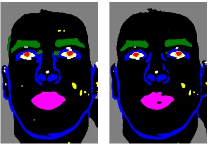 Figure 5. A MAP labeling (left) versus a maximum-of-marginalslabeling. The MAP label is slightly smoother, but the two are al-most identical, showing that at the end of training the CRF param-eters and the input induce a low-entropy distribution over sceneinterpretations.