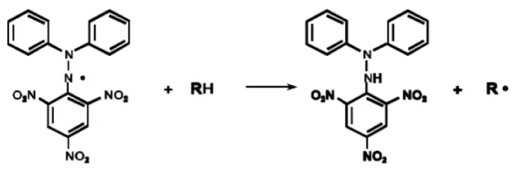 Gambar 2.8 Reaksi antara DPPH dengan atom H dari senyawa antioksidan (Widyastuti, 2010) 