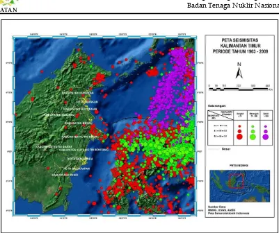 Gambar 3. Peta Sebaran Gempa Kalimantan Timur dan Sekitarnya tahun 1963 - 2009 