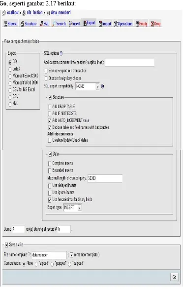 Gambar 2.17 Tampilan Panel Eksport pada PhpMyAdmin 