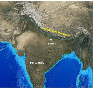 Gambar 3-7. Zona Suture sebagai batas lempeng konvergen (Lempeng Benua India dan Lempeng Benua Eurasia) 
