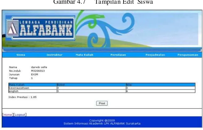 Gambar 4.8 Tampilan KHS  Siswa 