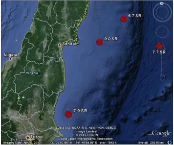Gambar 1. Episenter Mainshock dan Aftershock sebagai skenario pemodelan tsunami 