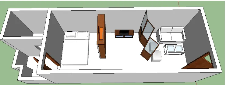 Gambar 4 : Ilustrasi Penggunaan Partisi Lipat Sebagai Alternatif 1 Pembatas Ruangan Pada