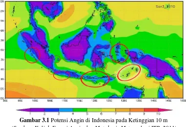 Gambar 3.1 Potensi Angin di Indonesia pada Ketinggian 10 m 