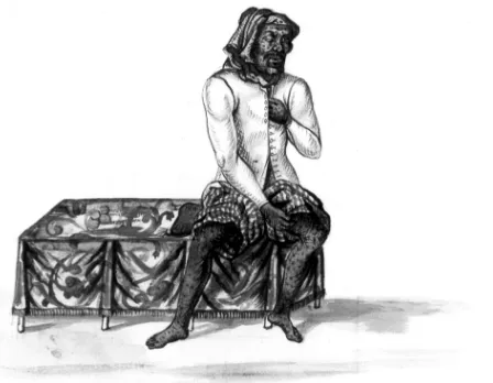 Gambar 
  1: 
  Raja 
  Banggai, 
  buta 
  dan 
  berpenyait 
  kulit, 
  sebuah 
  sketsa 
  seorang 
  pengunjung 
  Belanda 
  tahun 
  1678 
  (NA 
  VOC 
  1345, 
  E