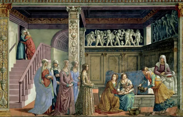 Fig. 10. Domenico Ghirlandaio, Birth of Mary. A Renaissance palazzo usually comprised about a dozen habitable rooms,each of which was on a monumental scale